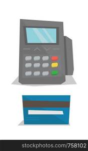 Bank terminal and credit card vector flat design illustration isolated on white background.. Credit card payment vector illustration.