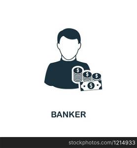Banker icon. Monochrome style design from professions collection. UI. Pixel perfect simple pictogram banker icon. Web design, apps, software, print usage.. Banker icon. Monochrome style design from professions icon collection. UI. Pixel perfect simple pictogram banker icon. Web design, apps, software, print usage.