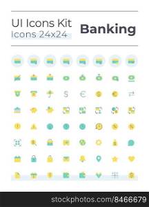 Banking and finance flat color ui icons set. Credit card operations. Money and currency. GUI, UX design for mobile app. Vector isolated RGB pictograms. Montserrat Bold, Light fonts used. Banking and finance flat color ui icons set