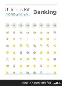 Banking and finance flat gradient color ui icons set. Credit card operations. Money and currency. Vector isolated RGB pictograms. GUI, UX design for web, mobile. Montserrat Bold, Light fonts used. Banking and finance flat gradient color ui icons set