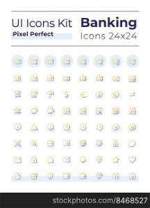 Banking and finance pixel perfect gradient linear ui icons set. Credit card operations. Line contour user interface symbols. Modern style pictograms. Vector isolated outline illustrations. Banking and finance pixel perfect gradient linear ui icons set