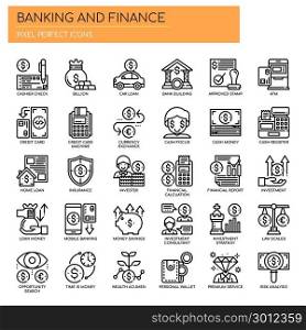 Banking and Finance, Thin Line and Pixel Perfect Icons
