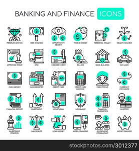 Banking and Finance, Thin Line and Pixel Perfect Icons