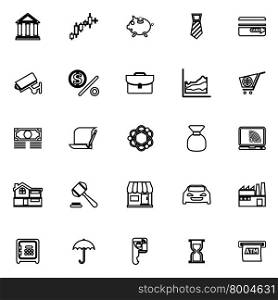 Banking and financial line icons on black background, stock vector