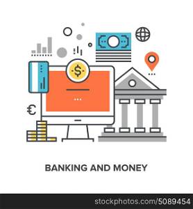 banking and money. Vector illustration of banking and money flat line design concept.