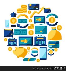 Banking background with money icons. Business illustration with finance items.. Banking background with money icons.