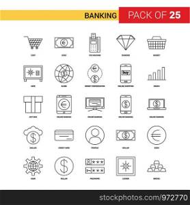 Banking Black Line Icon - 25 Business Outline Icon Set