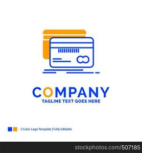 Banking, card, credit, debit, finance Blue Yellow Business Logo template. Creative Design Template Place for Tagline.