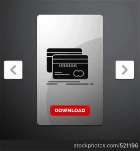 Banking, card, credit, debit, finance Glyph Icon in Carousal Pagination Slider Design & Red Download Button. Vector EPS10 Abstract Template background