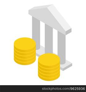 Banking concept icon isometric vector. White building pillar and gold coin stack. Banking, finance. Banking concept icon isometric vector. White building pillar and gold coin stack