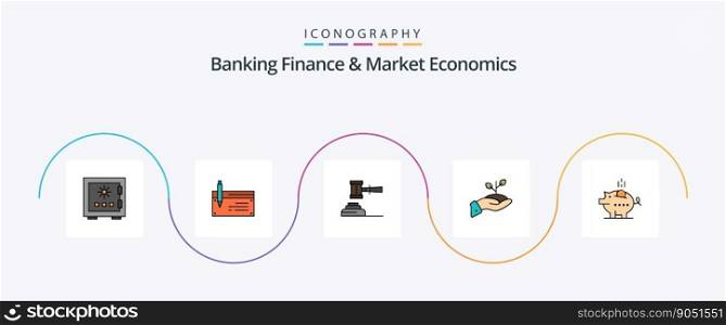 Banking Finance And Market Economics Line Filled Flat 5 Icon Pack Including court. action. account. law. financial
