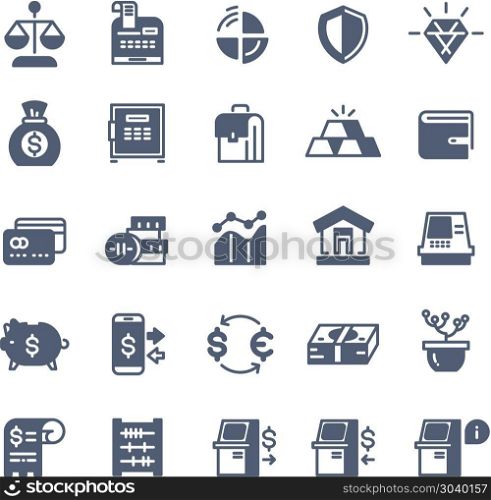 Banking finance money cash vector icons. Banking finance money cash vector icons. Money and exchange currency illustration