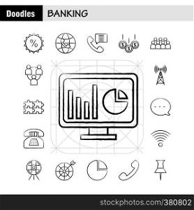 Banking Hand Drawn Icon for Web, Print and Mobile UX/UI Kit. Such as: World, Online, Shopping, Phone, Telephone, Chat, Phone, Mail, Pictogram Pack. - Vector