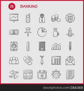 Banking Hand Drawn Icon for Web, Print and Mobile UX/UI Kit. Such as: Mobile Setting, Mobile, Setting, Gear, Projector Screen, Display, Pictogram Pack. - Vector