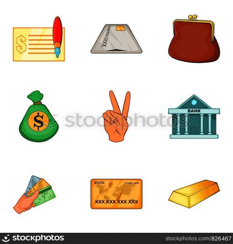 Banking house icons set. Cartoon set of 9 banking house vector icons for web isolated on white background. Banking house icons set, cartoon style