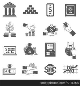 Banking Icon Black Set. Banking finance and investment icon black set isolated vector illustration