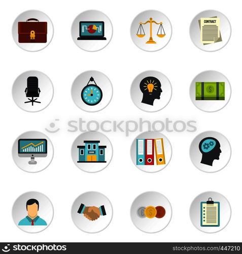 Banking icons set in flat style. Money, finance elements set collection vector icons set illustration. Banking icons set, flat style