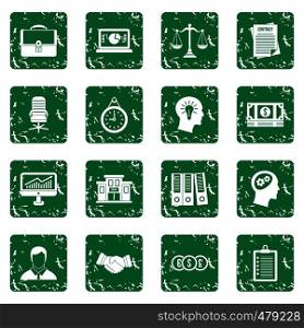 Banking icons set in grunge style green isolated vector illustration. Banking icons set grunge