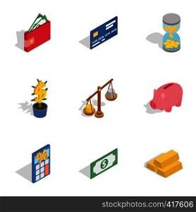 Banking icons set. Isometric 3d illustration of 9 banking vector icons for web. Banking icons, isometric 3d style