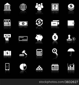 Banking icons with reflect on black background, stock vector