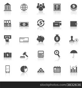 Banking icons with reflect on white background, stock vector