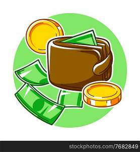 Banking illustration with money items. Business and finance concept. Economy and commerce stylized image.. Banking illustration with money items. Business and finance concept.