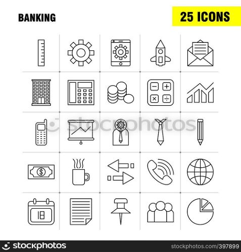 Banking Line Icon for Web, Print and Mobile UX/UI Kit. Such as: Mobile Setting, Mobile, Setting, Gear, Projector Screen, Display, Pictogram Pack. - Vector