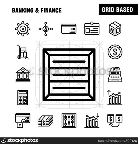 Banking Line Icon Pack For Designers And Developers. Icons Of Analysis, Financial, Graph, Report, Down, Hierarchy, Management, Organization, Vector