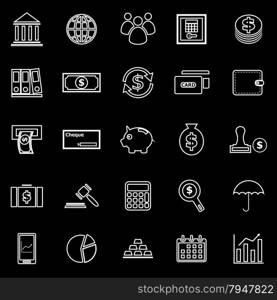 Banking line icons on black background, stock vector