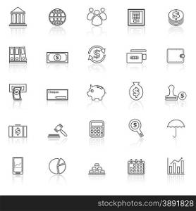 Banking line icons with reflect on white, stock vector