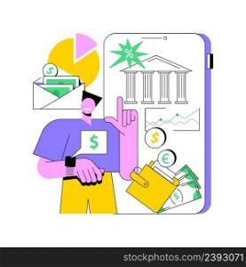 Banking operations abstract concept vector illustration. Main banking processing, easy financial services, legal transactions, purchase stock shares, check account, manage deposit abstract metaphor.. Banking operations abstract concept vector illustration.