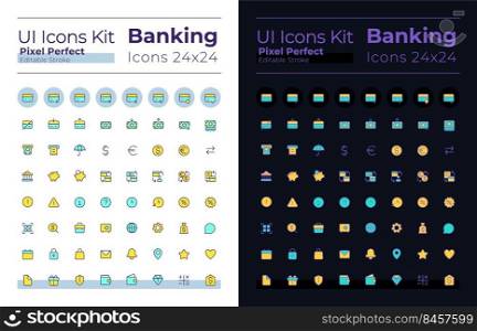 Banking pixel perfect RGB color ui icons set for dark, light mode. Money transactions. GUI, UX design for mobile app. Vector isolated pictograms. Editable stroke. Montserrat Bold, Light fonts used
. Banking pixel perfect RGB color ui icons set for dark, light mode