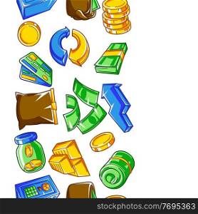 Banking seamless pattern with money icons. Business background with finance items. Economy and commerce stylized image.. Banking seamless pattern with money icons. Business background with finance items.