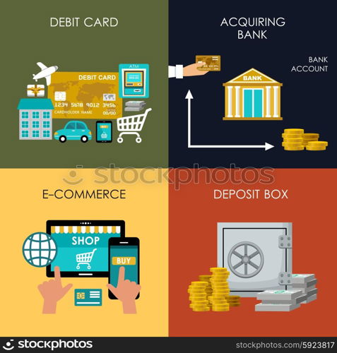 Banking set icons in style flat design. Transactions. Vector illustration