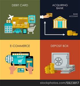 Banking set icons in style flat design. Transactions. Vector illustration