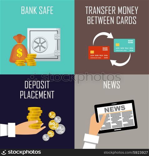 Banking set icons in style flat design. Vector illustration