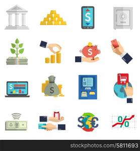 Banking system business currency cash icons set on white background isolated flat vector illustration . Banking system icons set