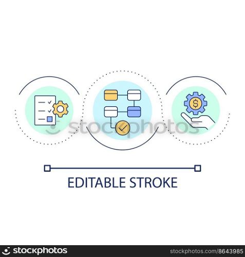 Banking system loop concept icon. Billing strategy. Planning and management. Process algorithm abstract idea thin line illustration. Isolated outline drawing. Editable stroke. Arial font used. Banking system loop concept icon