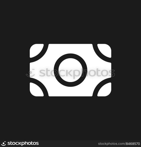 Banknote dark mode glyph ui icon. Paper money and cash. Economic exchange. User interface design. White silhouette symbol on black space. Solid pictogram for web, mobile. Vector isolated illustration. Banknote dark mode glyph ui icon