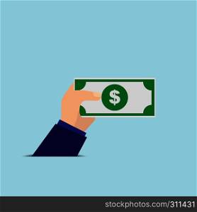 Banknote in hand, simple flat color image
