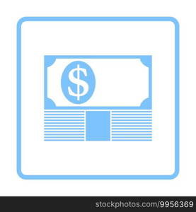 Banknote On Top Of Money Stack Icon. Blue Frame Design. Vector Illustration.
