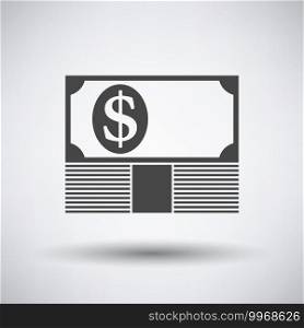Banknote On Top Of Money Stack Icon. Dark Gray on Gray Background With Round Shadow. Vector Illustration.