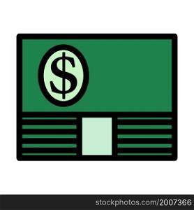 Banknote On Top Of Money Stack Icon. Editable Bold Outline With Color Fill Design. Vector Illustration.