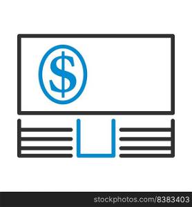 Banknote On Top Of Money Stack Icon. Editable Bold Outline With Color Fill Design. Vector Illustration.