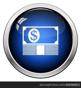 Banknote On Top Of Money Stack Icon. Glossy Button Design. Vector Illustration.
