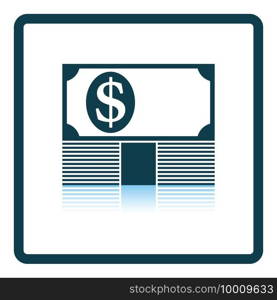 Banknote On Top Of Money Stack Icon. Square Shadow Reflection Design. Vector Illustration.
