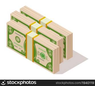 Banknote packs. Cash stack of dollar bills. Paper money isolated on white background. Banknote packs. Cash stack of dollar bills. Paper money
