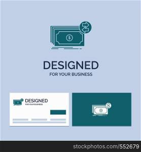 Banknotes, cash, dollars, flow, money Business Logo Glyph Icon Symbol for your business. Turquoise Business Cards with Brand logo template.. Vector EPS10 Abstract Template background