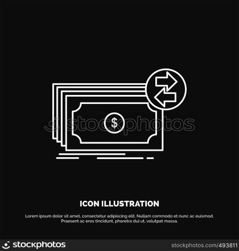 Banknotes, cash, dollars, flow, money Icon. Line vector symbol for UI and UX, website or mobile application. Vector EPS10 Abstract Template background
