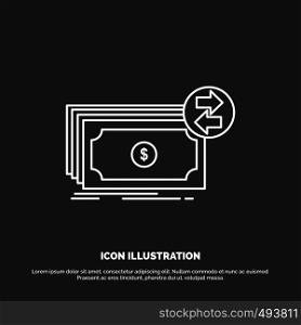 Banknotes, cash, dollars, flow, money Icon. Line vector symbol for UI and UX, website or mobile application. Vector EPS10 Abstract Template background